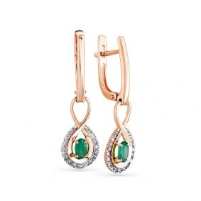 Золотые серьги Мастер Бриллиант 01M2-107836-00-01 с бриллиантом и изумрудом 01M2-107836-00-01 фото