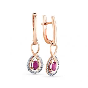 Золотые серьги Мастер Бриллиант 01M2-107836-01-03 с бриллиантом и рубином 01M2-107836-01-03 фото