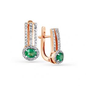 Золотые серьги Мастер Бриллиант 01M2-107837-00-01 с бриллиантом и изумрудом 01M2-107837-00-01 фото