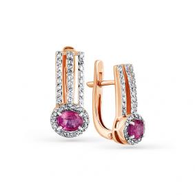 Золотые серьги Мастер Бриллиант 01M2-107837-02-03 с бриллиантом и рубином 01M2-107837-02-03 фото