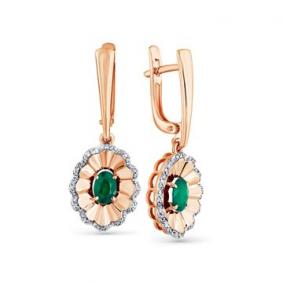 Золотые серьги Мастер Бриллиант 01M2-107851-00-01 с бриллиантом и изумрудом 01M2-107851-00-01 фото