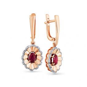 Золотые серьги Мастер Бриллиант 01M2-107851-00-03 с бриллиантом и рубином 01M2-107851-00-03 фото
