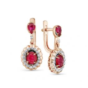 Золотые серьги Мастер Бриллиант 01M2-107852-00-03 с бриллиантом и рубином 01M2-107852-00-03 фото