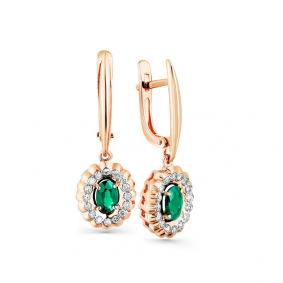 Золотые серьги Мастер Бриллиант 01M2-107852-01-01 с бриллиантом и изумрудом 01M2-107852-01-01 фото