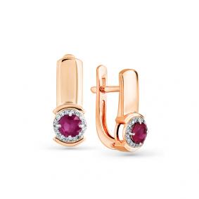 Золотые серьги Мастер Бриллиант 01M2-107856-00-03 с бриллиантом и рубином 01M2-107856-00-03 фото