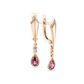 Золотые серьги Мастер Бриллиант 01M2-107858-00-03 с бриллиантом и рубином 01M2-107858-00-03 фото