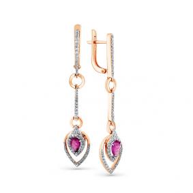 Золотые серьги Мастер Бриллиант 01M2-107862-00-03 с бриллиантом и рубином 01M2-107862-00-03 фото