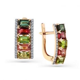 Золотые серьги Мастер Бриллиант 01M2-108380-00-60 с бриллиантом и турмалином 01M2-108380-00-60 фото