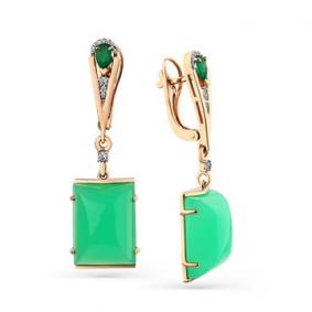 Золотые серьги Мастер Бриллиант 01M2-108480-00-55 с бриллиантом, хризопразом и изумрудом 01M2-108480-00-55 фото