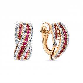 Золотые серьги Мастер Бриллиант 01M2-108945-00-03 с бриллиантом и рубином 01M2-108945-00-03 фото