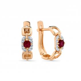 Золотые серьги Мастер Бриллиант 01M2-109058-01-03 с бриллиантом и рубином 01M2-109058-01-03 фото