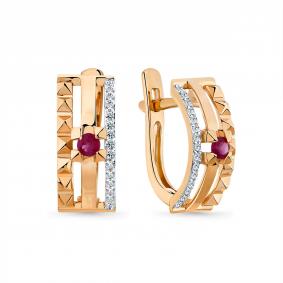 Золотые серьги Мастер Бриллиант 01M2-109224-70-03 с бриллиантом и рубином 01M2-109224-70-03 фото