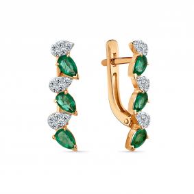 Золотые серьги Мастер Бриллиант 01M2-109363-00-01 с бриллиантом и изумрудом 01M2-109363-00-01 фото