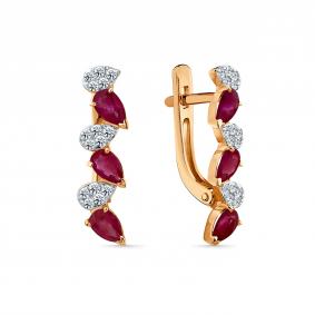 Золотые серьги Мастер Бриллиант 01M2-109363-00-03 с бриллиантом и рубином 01M2-109363-00-03 фото