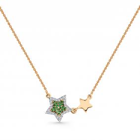 Золотое колье Мастер Бриллиант 01M6-160562-00-01 с бриллиантом и изумрудом 01M6-160562-00-01 фото