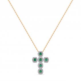 Золотое колье-крест Мастер Бриллиант с изумрудом и бриллиантом 01M6-160838-00-01 01M6-160838-00-01 фото
