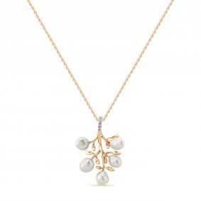 Золотое колье Мастер Бриллиант 01M6-160856-00-28 с бриллиантом и жемчугом 01M6-160856-00-28 фото