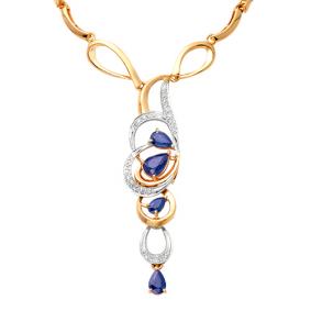 Золотое колье Мастер Бриллиант 01M6-219-02 с бриллиантом и сапфиром 01M6-219-02 фото