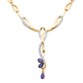 Золотое колье Мастер Бриллиант 01M6-225-02 с бриллиантом и сапфиром 01M6-225-02 фото