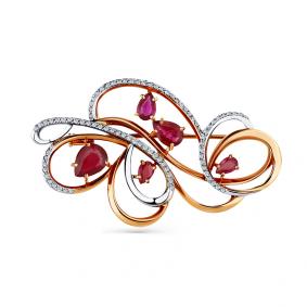 Золотая брошь Мастер Бриллиант 01M7-270-03 с бриллиантом и рубином 01M7-270-03 фото