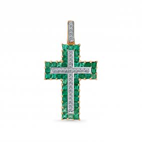 Золотая подвеска Мастер Бриллиант 01M8-180248-00-01 с бриллиантом и изумрудом 01M8-180248-00-01 фото