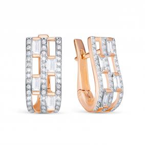 Золотые серьги Бриллианты Костромы 01БК02-6035 с бриллиантом 01БК02-6035 фото