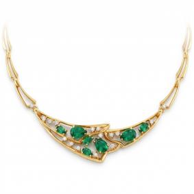 Золотое колье Бриллианты Костромы 01БК07-0014/1 с бриллиантом и изумрудом 01БК07-0014/1 фото