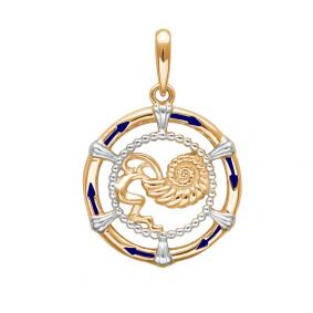 Золотая подвеска знак зодиака Водолей ТД Эстет с эмалью 01Д0110502ЭР 01Д0110502ЭР фото