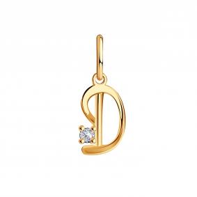 Золотая подвеска буква Д ТД Эстет с фианитом 01П11016SД 01П11016SД фото