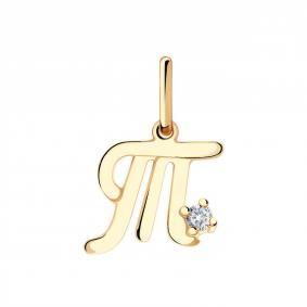Золотая подвеска-буква Т ТД Эстет с фианитом 01П11016Т 01П11016Т фото