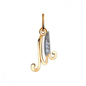 Золотая подвеска-буква М ТД Эстет с фианитом 01П11687М 01П11687М фото