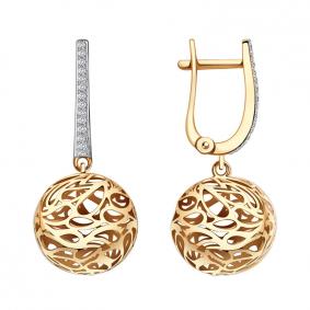 Золотые серьги ТД Эстет 01С1112779Р с фианитом 01С1112779Р фото