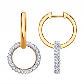 Золотые серьги-трансформеры ТД Эстет с фианитом 01С1115173 01С1115173 фото