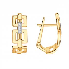 Золотые серьги ТД Эстет 01С116529 с фианитом 01С116529 фото