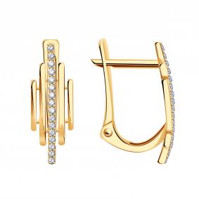 Золотые серьги ТД Эстет 01С117633 с фианитом 01С117633 фото