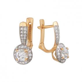 Золотые серьги ТД Эстет 01С119301 с фианитом и Swarovski 01С119301 фото