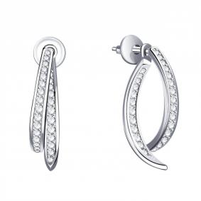 Серьги-трансформеры из белого золота ТД Эстет с фианитом 01С1214452 01С1214452 фото