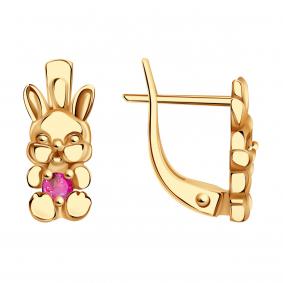 Золотые серьги ТД Эстет 01С2111663-1 с рубиновым корундом 01С2111663-1 фото