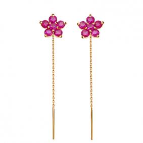 Золотые серьги ТД Эстет 01С216164-1 с рубиновым корундом 01С216164-1 фото