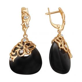 Золотые серьги ТД Эстет 01С4110127-1 с фианитом и агатом 01С4110127-1 фото