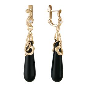 Золотые серьги ТД Эстет 01С416129 с фианитом и агатом 01С416129 фото