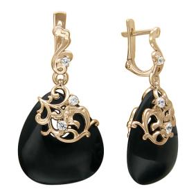 Золотые серьги ТД Эстет 01С416181 с фианитом и агатом 01С416181 фото