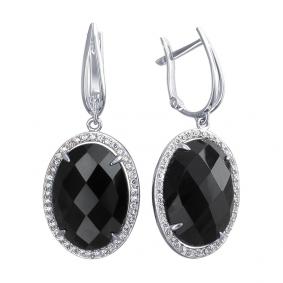 Серьги из белого золота ТД Эстет 01С4210096-1 с фианитом и агатом 01С4210096-1 фото