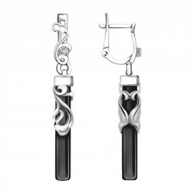 Серьги из белого золота ТД Эстет 01С426128-1 с фианитом и агатом 01С426128-1 фото