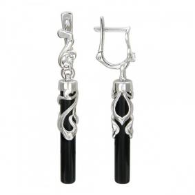 Серьги из белого золота ТД Эстет 01С426128 с фианитом и агатом 01С426128 фото