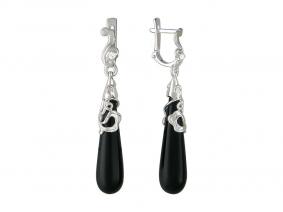 Серьги из белого золота ТД Эстет 01С426129-1 с фианитом и агатом 01С426129-1 фото