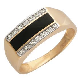 Золотое кольцо ТД Эстет 01Т415212 с фианитом и ониксом 01Т415212 фото