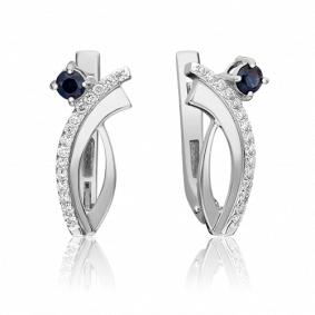 Серьги из белого золота Platina 02-0070-00-105-1120-30 с бриллиантом и сапфиром 02-0070-00-105-1120-30 фото