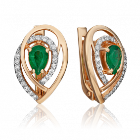 Золотые серьги Platina 02-0100-00-106-1110-30 с бриллиантом и изумрудом 02-0100-00-106-1110-30 фото