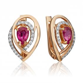 Золотые серьги Platina 02-0100-00-107-1110-30 с бриллиантом и рубином 02-0100-00-107-1110-30 фото